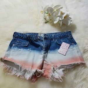 Free People Dip Dye Cut Off Short Raw Denim